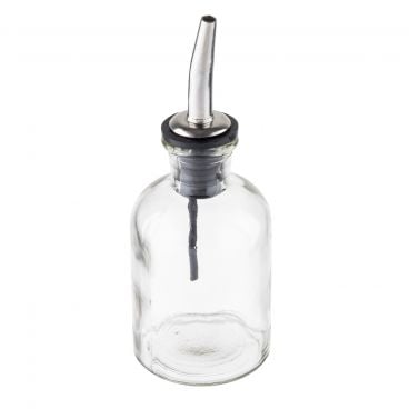 Tablecraft 10373 4-1/4 oz Clear Glass Oil / Vinegar Bottle with Stainless Steel Pourer