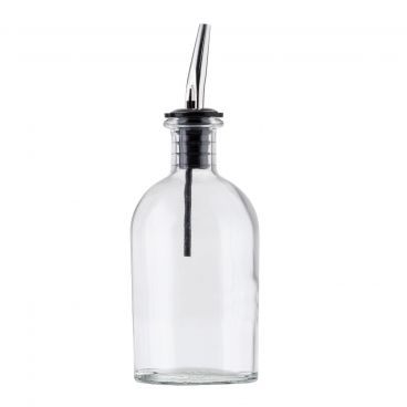 Tablecraft 10374 7-3/4 oz Clear Glass Oil / Vinegar Bottle with Stainless Steel Pourer