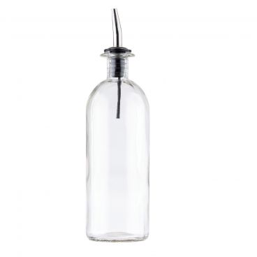 Tablecraft 10375 18 oz Clear Glass Oil / Vinegar Bottle with Stainless Steel Pourer