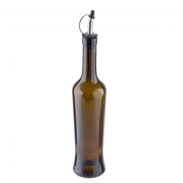 Tablecraft 10377 17 oz Dark Green Glass Oil / Vinegar Bottle with Tethered Cap