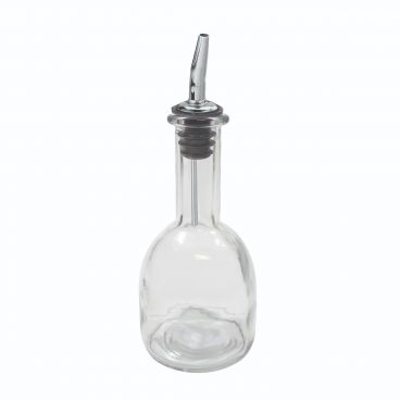 Tablecraft 10404 10 oz Clear Glass Oil and Vinegar Bottle with Stainless Steel Pourer