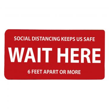 Tablecraft 10612 Red "Wait Here" 6 Inch x 12 Inch Rectangular Self-Adhesive Vinyl COVID/Social Distance Floor Sign