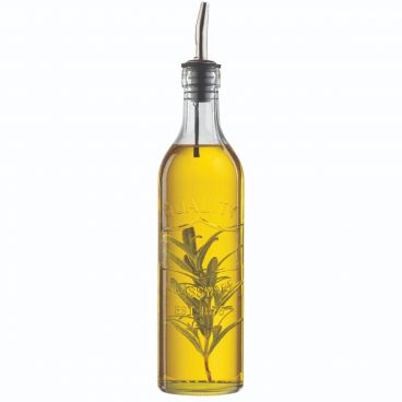 Tablecraft 10713 17 oz Clear Glass Oil Bottle with Stainless Steel Pourer