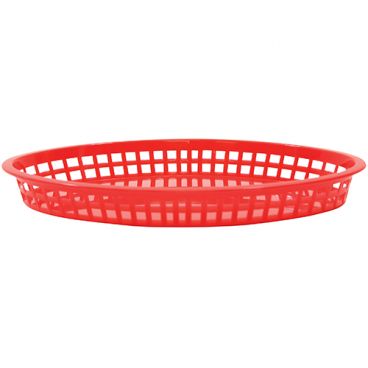 Tablecraft 1086R 12-3/4" x 9-1/2" x 1-1/2" Red Oval Polypropylene Texas Platter Fast Food Basket