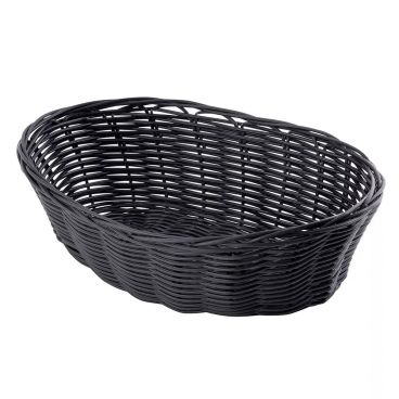 Tablecraft 2476 10" x 6 1/2" x 3" Oval Black Polypropylene Cord Handwoven Basket