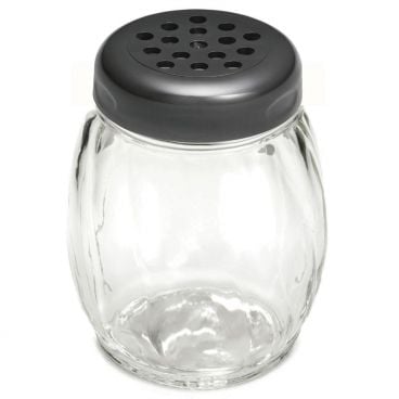 Tablecraft 260BK 6 Ounce Swirl Glass Shaker with Black Plastic Top