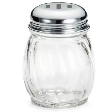 Tablecraft 260SL 6 Ounce Swirl Glass Shaker with Chrome Plated Slotted Top