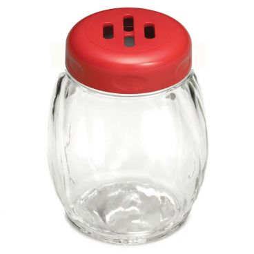 Tablecraft 260SLRE 6 Ounce Swirl Glass Shaker with Red Slotted Top