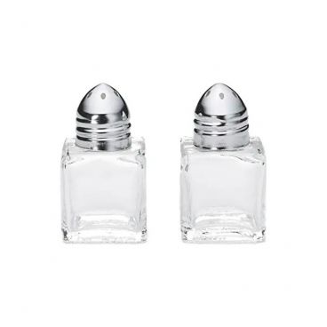 Tablecraft 30S&P 1/2 Ounce Chrome Plated Cube Clear Glass Salt and Pepper Shakers