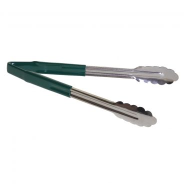 Tablecraft 3712GEU 12" One Piece Vinyl-Coated Tongs with Green Handle