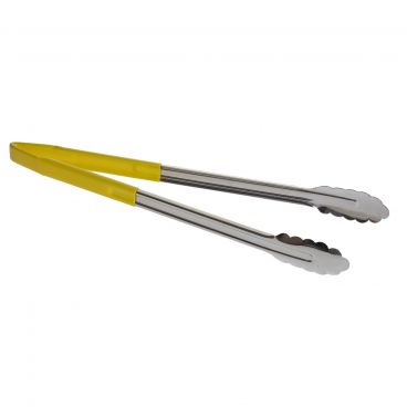 Tablecraft 3716YEU 16" One Piece Vinyl-Coated Tongs with Yellow Handle