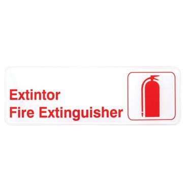 Tablecraft 394582 Plastic 9" x 3" Red on White Extintor / Fire Extinguisher Wall Sign