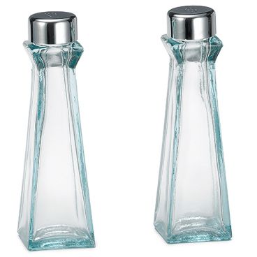 Tablecraft 615 3 oz. Marbella Recycled Glass Salt and Pepper Shakers with Chrome Plated ABS Tops