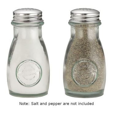 Tablecraft 6618 4 oz Authentic Collection Salt and Pepper Shakers with Recycled Green Tint Glass and Stainless Steel Tops