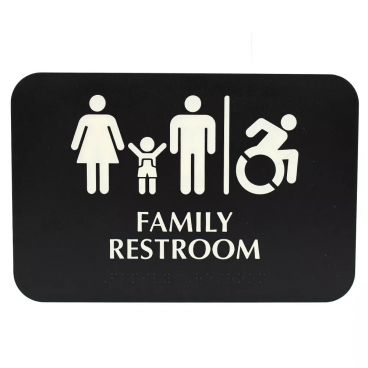 Tablecraft 695651 Black and White 6" x 9" Family Restroom and Handicap Accessible Sign with Braille