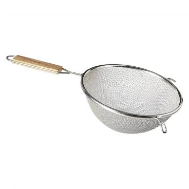 Tablecraft 98 8" Tinned Medium Double Mesh Strainer with Wood Handle