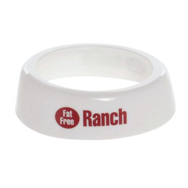 Tablecraft CM15 Imprinted White Plastic Salad Dressing Dispenser Collar with "Fat Free Ranch" Maroon Lettering