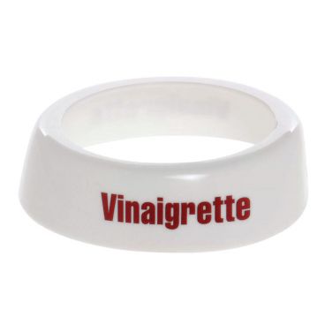Tablecraft CM9 Imprinted White Plastic Salad Dressing Dispenser Collar with "Vinaigrette" Maroon Lettering