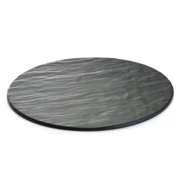 Tablecraft MG13 Black Frostone Collection 13" Round Faux Slate Melamine Display Tray