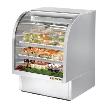 True TCGG-36-S-HC-LD 36" Stainless Steel Curved Glass Refrigerated Deli Case - 17 Cu. Ft. 