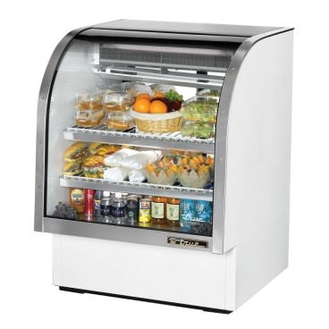 True TCGG-36-HC-LD 36-1/4" White Curved Glass Refrigerated Deli Case With Stainless Steel Top and Trim