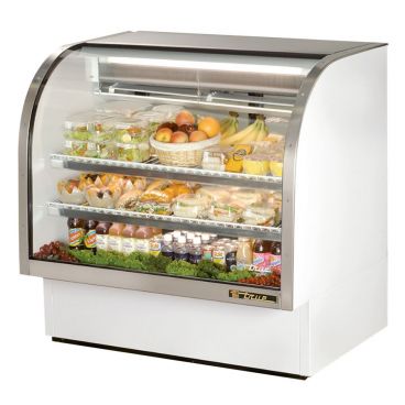 True TCGG-48-HC-LD 48" White Curved Glass Refrigerated Deli Case With Stainless Steel Top and Trim - 23.5 Cu. Ft.  