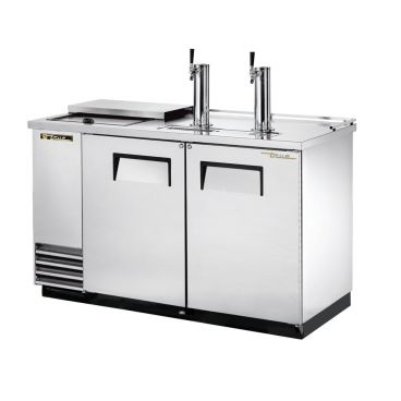 True TDD-2CT-S-HC 59" Stainless Steel Two Keg Club Top Kegerator Beer Dispenser with Two Taps 
