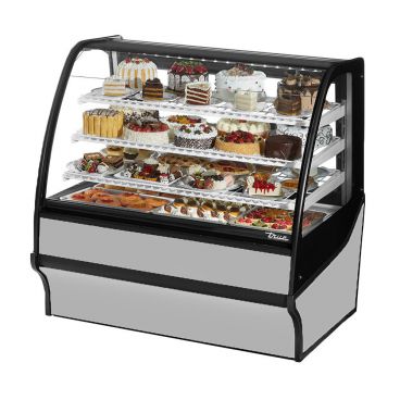 True TDM-R-48-GE/GE-S-S 48" Stainless Steel Curved Glass Refrigerated Display Merchandiser