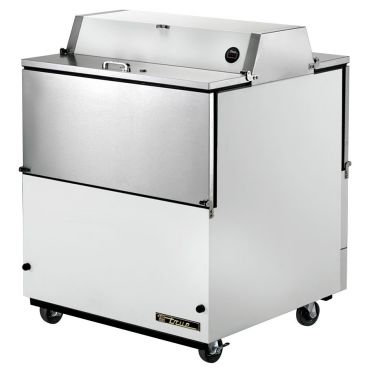 True TMC-49-DS-SS-HC 49" Two Sided Milk Cooler with White / Stainless Steel Exterior and Stainless Steel Interior