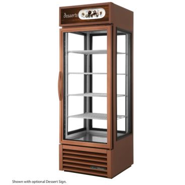 True G4SM-23-HC~TSL01 27 1/2" Bronze Four Sided Glass Door Refrigerator Merchandiser with Front Sign - 115V