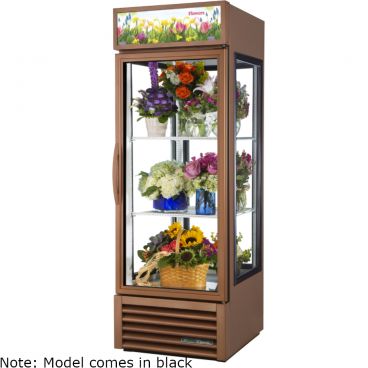 True G4SM-23FC-HC~TSL01 27 1/2" Black Four Sided Glass One Door Floral Case with 2 Shelves and Hydrocarbon Refrigerant - 115V