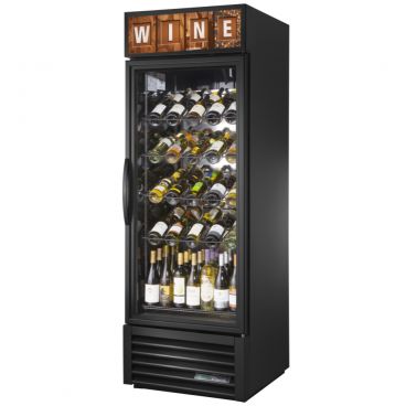 True GDM-23W-HC~TSL01 27" Black Glass Door Refrigerated Wine Merchandiser - 23 cu. ft.