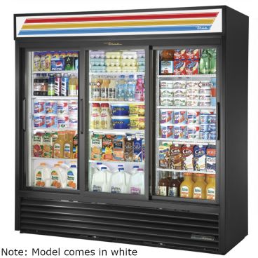 True GDM-69-HC-LD 78 1/8" White Three Section Refrigerated Sliding Glass Door Merchandiser with LED Lighting - 115V