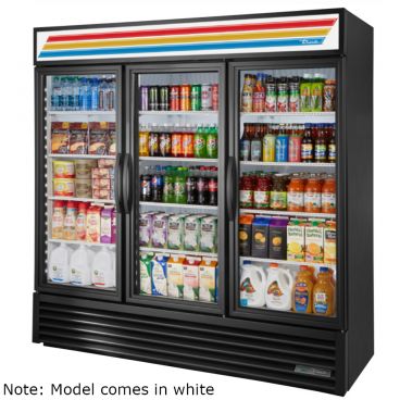 True GDM-72-HC~TSL01 78 1/8" White Three Section Glass Door Refrigerated Merchandiser with LED Lighting - 115V