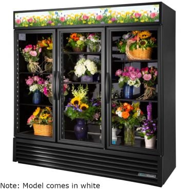 True GDM-72FC-HC~TSL01 78 1/8" Three Door White Glass Refrigerated Floral Case with 6 Shelves and Hydrocarbon Refrigerant - 115V