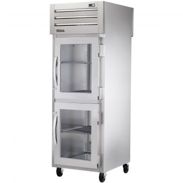 True STA1RPT-2HG-1S-HC Spec Series 1-Section 27 1/2" Wide Half-Height Glass Front Doors And Full-Height Solid Rear Door Insulated R290 Hydrocarbon Pass-Thru Refrigerator With Stainless Steel Exterior And Aluminum Interior, 115V
