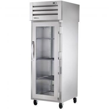 True STG1HPT-1G-1S Spec Series 1-Section 27 1/2" Wide Full-Height Glass Front/Solid Rear Swing Door Insulated Pass-Thru Heated Holding Cabinet With Stainless Steel Door With Aluminum Sides And Interior, 208-230V 1500 Watts