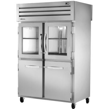 True STG2RPT-2HG/2HS-2S-HC Spec Series 2-Section 52 5/8" Wide Half-Height Glass / Solid Front Doors And Full-Height Solid Rear Doors Insulated R290 Hydrocarbon Pass-Thru Refrigerator With Stainless Steel Front With Aluminum Sides And Interior, 115V