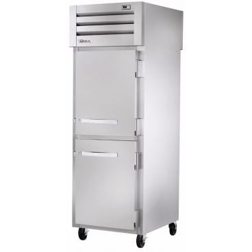 True STR1RPT-2HS-1G-HC Spec Series 1-Section 27 1/2" Wide Half-Height Solid Front Doors And Full-Height Glass Rear Door Insulated R290 Hydrocarbon Pass-Thru Refrigerator With Stainless Steel Exterior And Interior, 115V