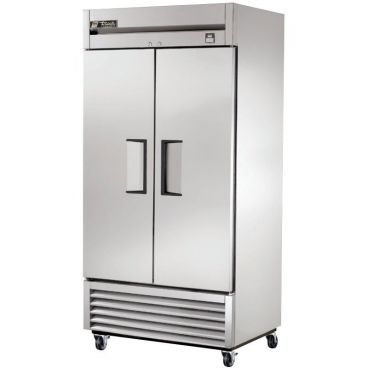 True T-35F-HC Reach-In Two Section Freezer w/ Two Solid Stainless Steel Doors And Six PVC Coated Shelves