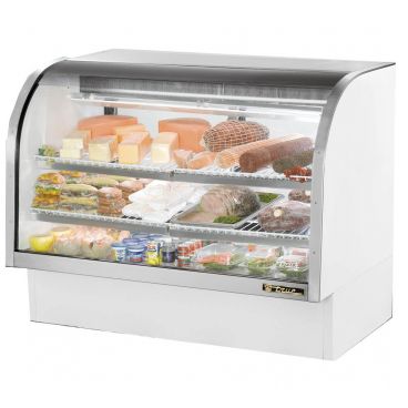 True TCGG-60-HC-LD 60" White Curved Glass Refrigerated Deli Case With Stainless Steel Top and Trim - 30 Cu. Ft.  