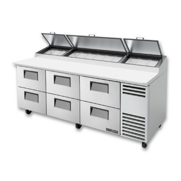 True TPP-AT-93D-6-HC 93-1/2” Six Drawer Alternate Top Pizza Prep Table With 12 Food Pans And Hydrocarbon Refrigerant - 115V