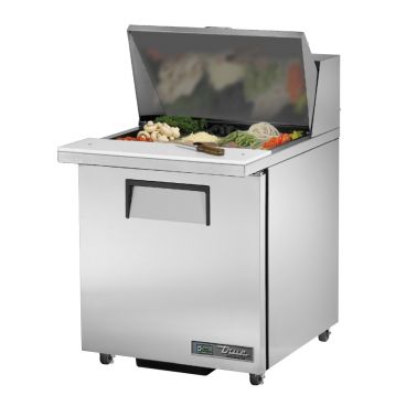 True TSSU-27-12M-B-ADA-HC 27-5/8” ADA Compliant Mega-Top Solid Door Sandwich / Salad Food Prep Table Refrigerator With 12 Food Pans And Hydrocarbon Refrigerant - 115V