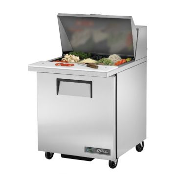 True TSSU-27-12M-B-HC 27-5/8” Mega-Top Solid Door Sandwich / Salad Food Prep Table Refrigerator With 12 Food Pans And Hydrocarbon Refrigerant - 115V