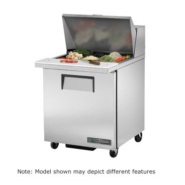 True TSSU-27-12M-B-HC_LH 27-5/8” Mega-Top Solid Door Sandwich / Salad Food Prep Table Refrigerator With 12 Food Pans And Hydrocarbon Refrigerant - 115V