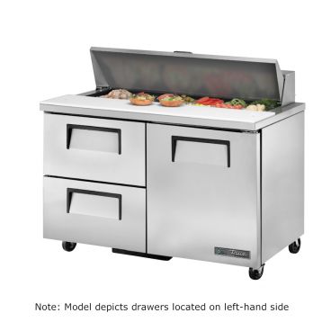 True TSSU-48-12D-2-HC_RH 48-3/8” Single Door Sandwich / Salad Food Prep Table Refrigerator With Two Right-Hand Drawers And Hydrocarbon Refrigerant - 115V
