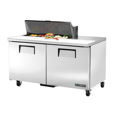 True TSSU-60-10-HC 60-3/8” Two Door Sandwich / Salad Food Prep Table Refrigerator With 10 Food Pans And Hydrocarbon Refrigerant - 115V