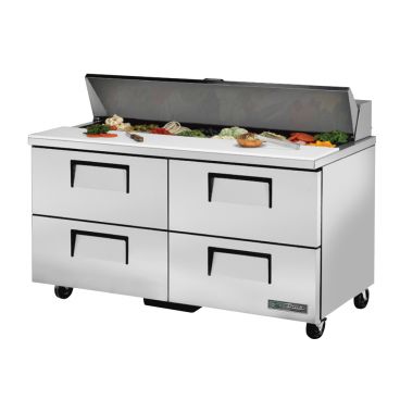 True TSSU-60-16D-4-HC 60-3/8” Four Drawer Sandwich / Salad Food Prep Table Refrigerator With 16 Food Pans And Hydrocarbon Refrigerant - 115V