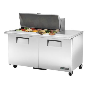 True TSSU-60-18M-B-HC 60-3/8” Mega-Top Two Door Sandwich / Salad Food Prep Table Refrigerator With 18 Food Pans And Hydrocarbon Refrigerant - 115V