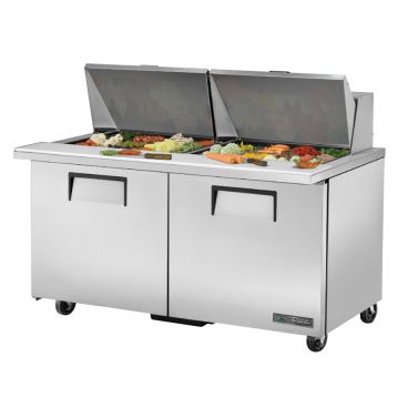 True TSSU-60-24M-B-ST-HC 60-3/8” Mega-Top Sandwich / Salad Food Prep Table Refrigerator With 24 Food Pans And Hydrocarbon Refrigerant - 115V